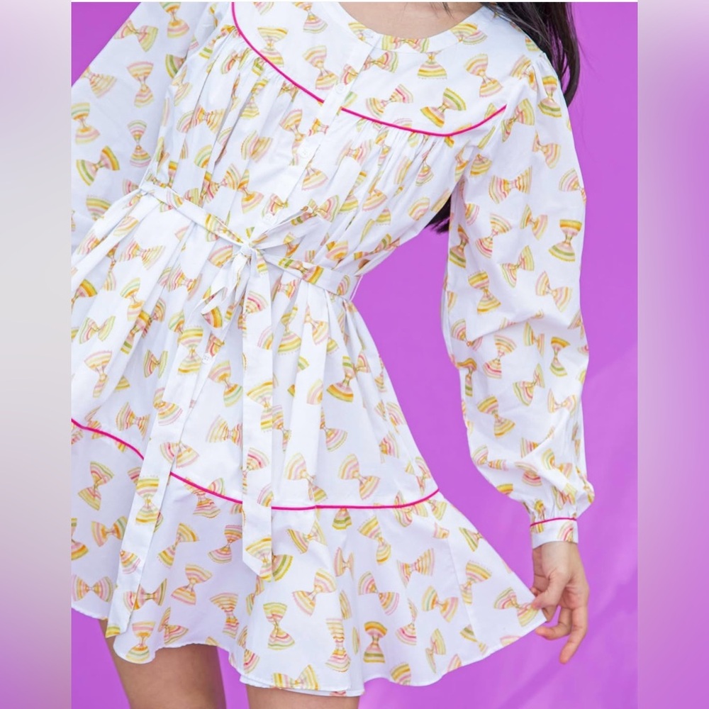 Rachel Antonoff Claudia dress in rainbow farfalle pasta print